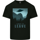 UFO I Want Leave Funny Alien Anti Social Kids T-Shirt Childrens Black