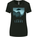 UFO I Want Leave Funny Alien Anti Social Womens Wider Cut T-Shirt Black