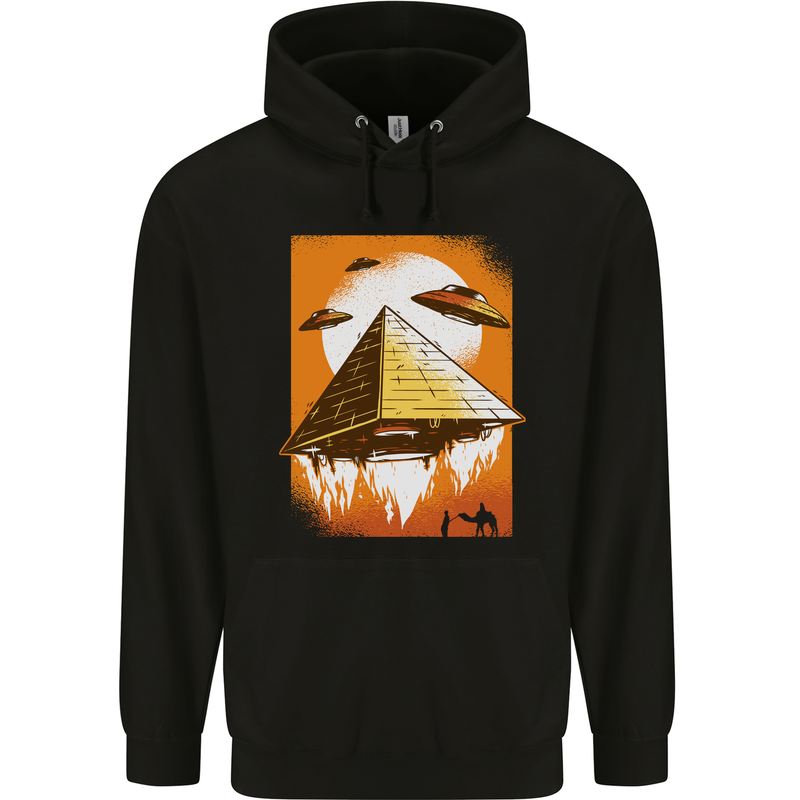 UFO Pyramid Alien Flying Saucer Mens 80% Cotton Hoodie Black
