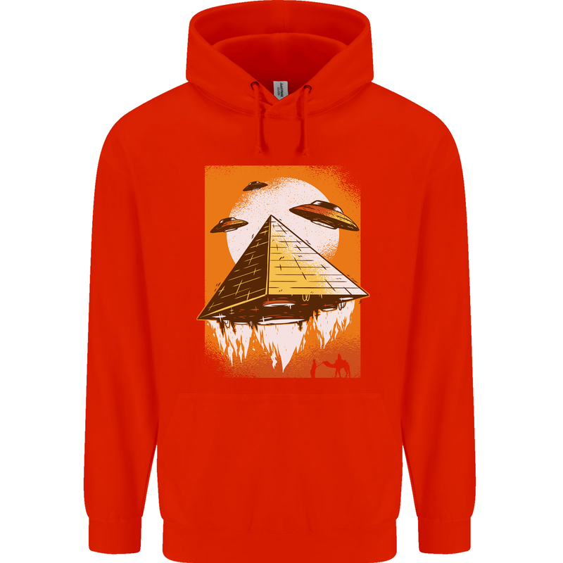 UFO Pyramid Alien Flying Saucer Mens 80% Cotton Hoodie Bright Red