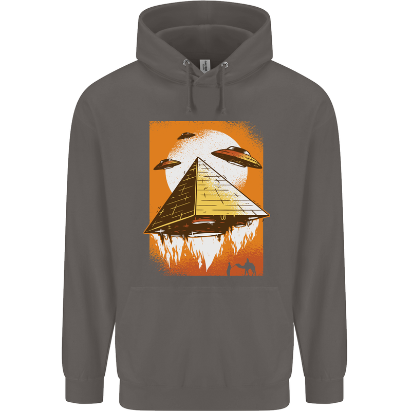 UFO Pyramid Alien Flying Saucer Mens 80% Cotton Hoodie Charcoal