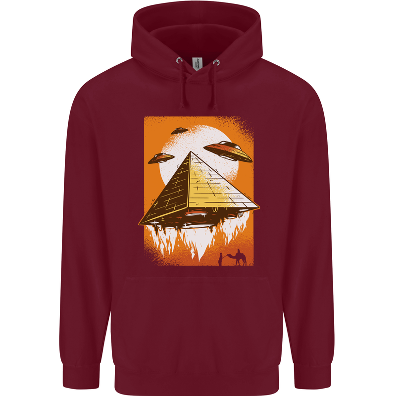 UFO Pyramid Alien Flying Saucer Mens 80% Cotton Hoodie Maroon