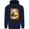 UFO Pyramid Alien Flying Saucer Mens 80% Cotton Hoodie Navy Blue