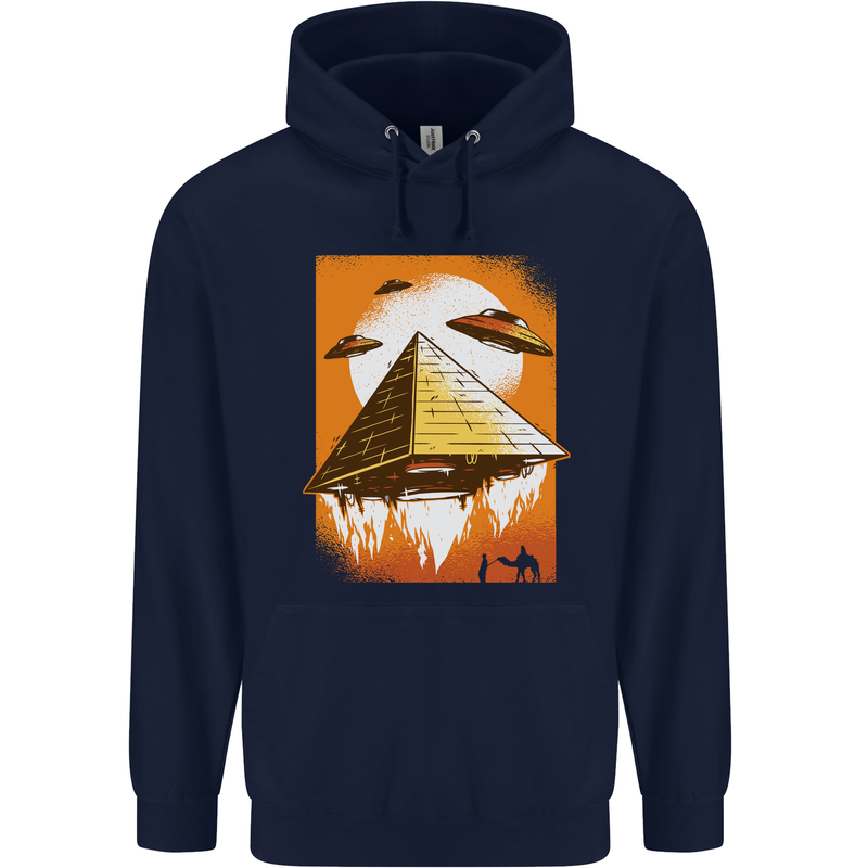UFO Pyramid Alien Flying Saucer Mens 80% Cotton Hoodie Navy Blue