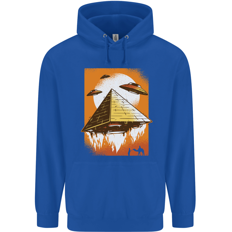 UFO Pyramid Alien Flying Saucer Mens 80% Cotton Hoodie Royal Blue