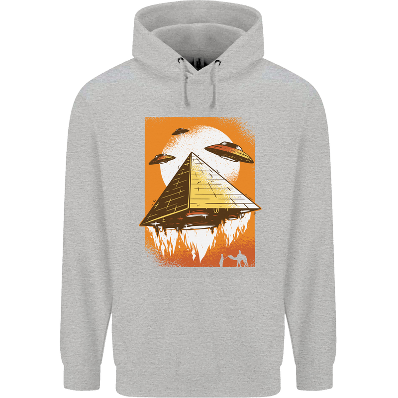 UFO Pyramid Alien Flying Saucer Mens 80% Cotton Hoodie Sports Grey