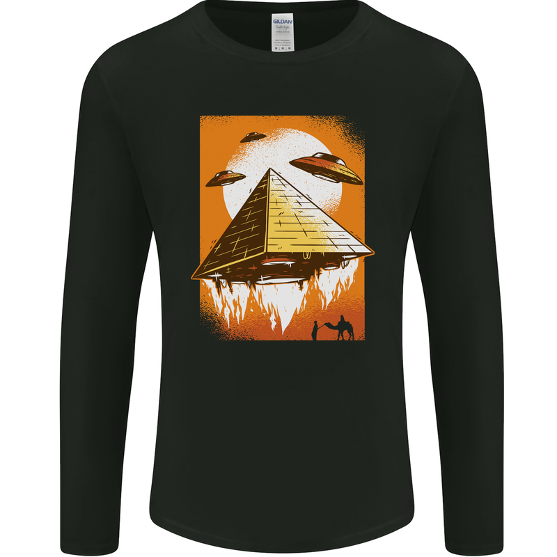 UFO Pyramid Alien Flying Saucer Mens Long Sleeve T-Shirt Black