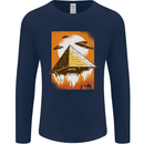 UFO Pyramid Alien Flying Saucer Mens Long Sleeve T-Shirt Navy Blue