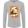 UFO Pyramid Alien Flying Saucer Mens Long Sleeve T-Shirt Sports Grey