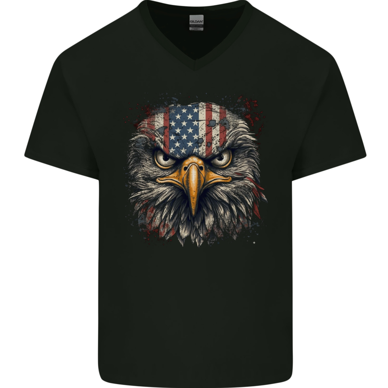 USA American Eagle Head America Mens V-Neck Cotton T-Shirt Black