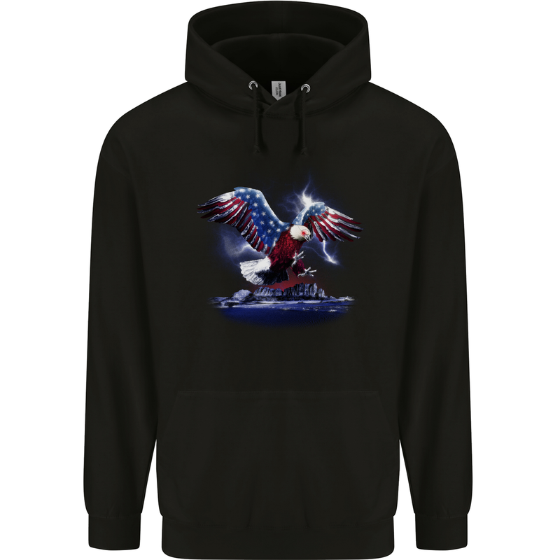USA American Eagle Mens 80% Cotton Hoodie Black