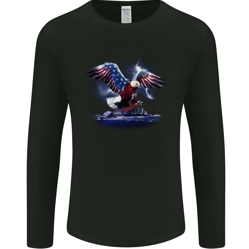 USA American Eagle Mens Long Sleeve T-Shirt Black