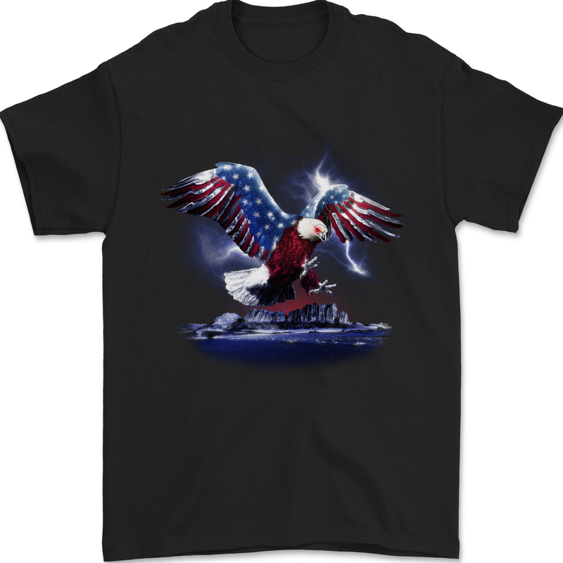 USA American Eagle Mens T-Shirt 100% Cotton Black