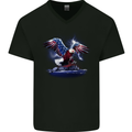 USA American Eagle Mens V-Neck Cotton T-Shirt Black