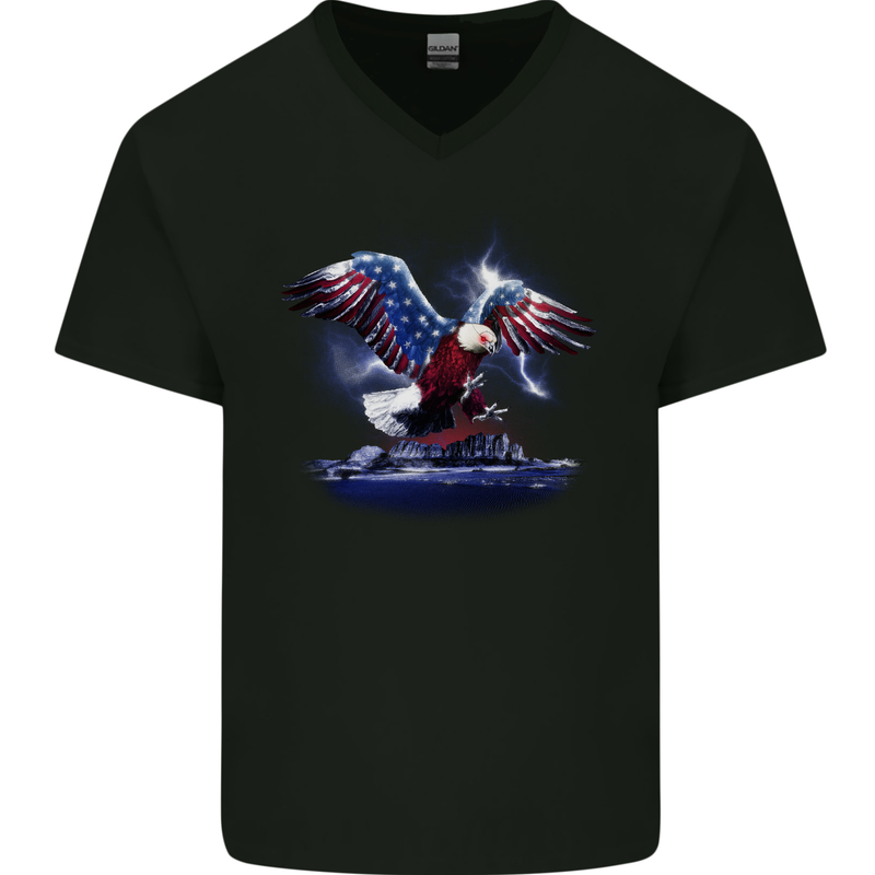 USA American Eagle Mens V-Neck Cotton T-Shirt Black