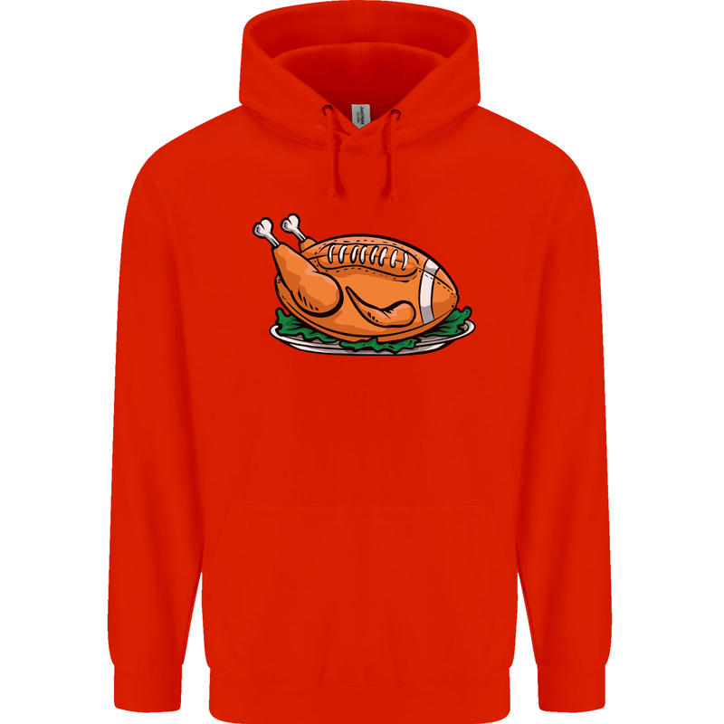 USA American Football Turkey Thanks Giving Mens 80% Cotton Hoodie Bright Red