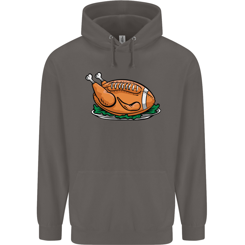 USA American Football Turkey Thanks Giving Mens 80% Cotton Hoodie Charcoal