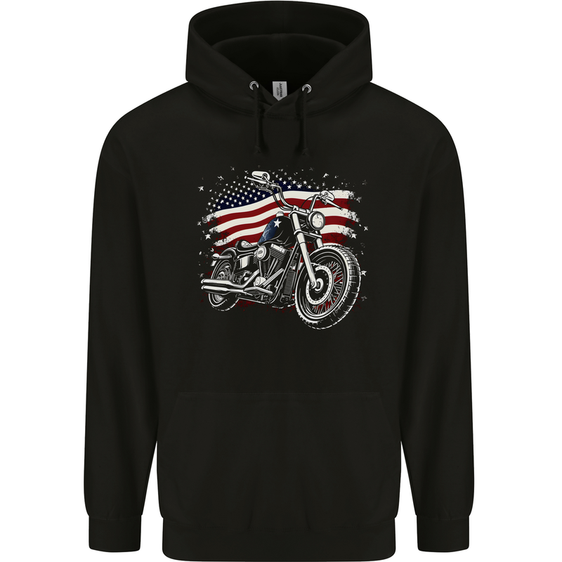USA Biker Motorcycle American Flag Childrens Kids Hoodie Black