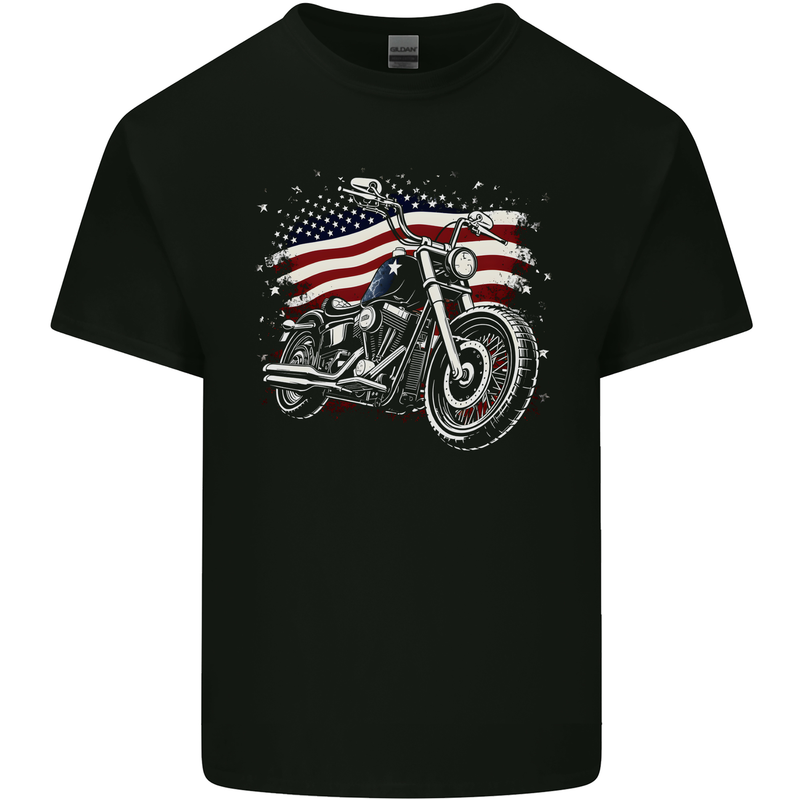 USA Biker Motorcycle American Flag Kids T-Shirt Childrens Black