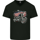 USA Biker Motorcycle American Flag Mens V-Neck Cotton T-Shirt Black