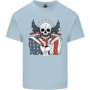 USA Biker Skull Motorcycle Motorbike Flag Kids T-Shirt Childrens Light Blue