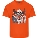 USA Biker Skull Motorcycle Motorbike Flag Kids T-Shirt Childrens Orange