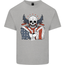 USA Biker Skull Motorcycle Motorbike Flag Kids T-Shirt Childrens Sports Grey