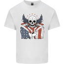 USA Biker Skull Motorcycle Motorbike Flag Kids T-Shirt Childrens White