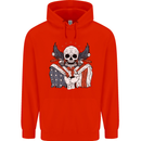 USA Biker Skull Motorcycle Motorbike Flag Mens 80% Cotton Hoodie Bright Red