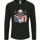 USA Biker Skull Motorcycle Motorbike Flag Mens Long Sleeve T-Shirt Black