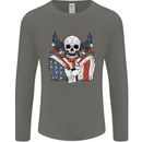 USA Biker Skull Motorcycle Motorbike Flag Mens Long Sleeve T-Shirt Charcoal