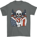 USA Biker Skull Motorcycle Motorbike Flag Mens T-Shirt 100% Cotton Charcoal