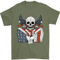 USA Biker Skull Motorcycle Motorbike Flag Mens T-Shirt 100% Cotton Military Green