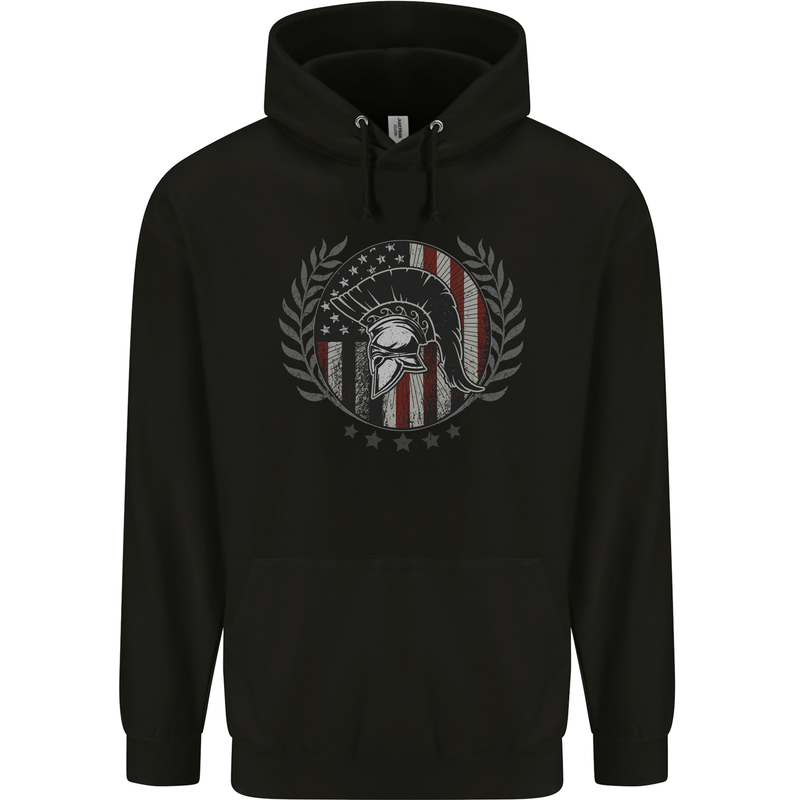 USA Bodybuilding Flag Gym Training Spartan Childrens Kids Hoodie Black