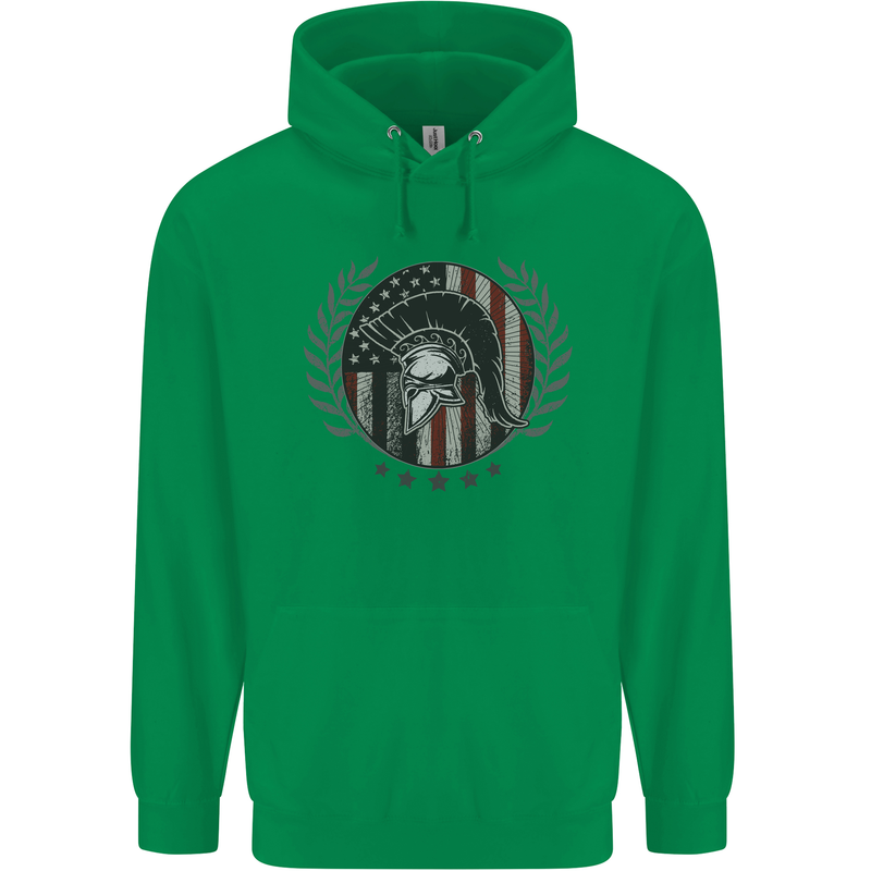 USA Bodybuilding Flag Gym Training Spartan Childrens Kids Hoodie Irish Green