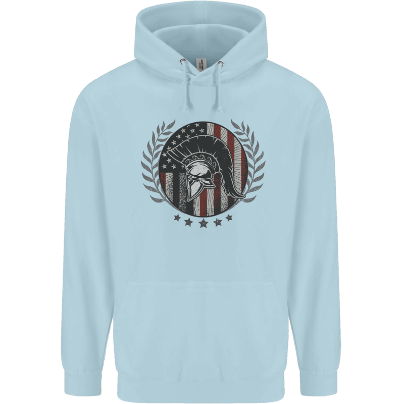 USA Bodybuilding Flag Gym Training Spartan Childrens Kids Hoodie Light Blue