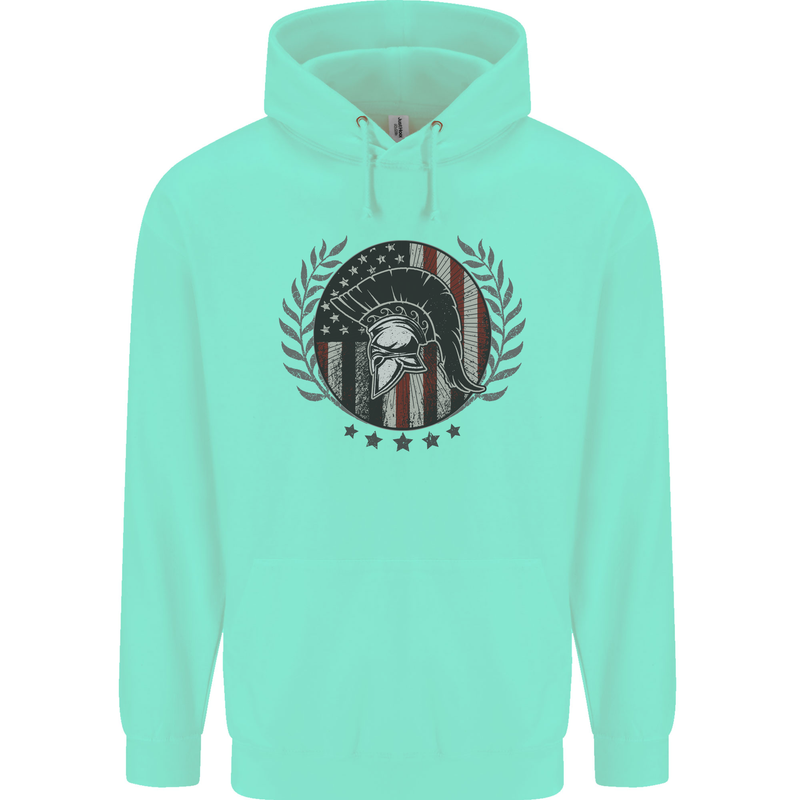 USA Bodybuilding Flag Gym Training Spartan Childrens Kids Hoodie Peppermint