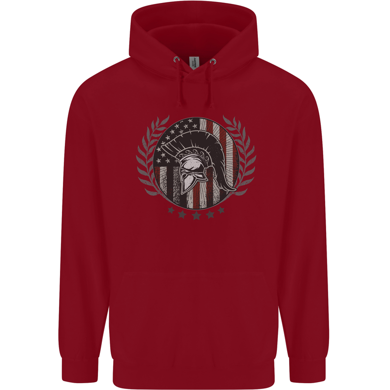USA Bodybuilding Flag Gym Training Spartan Childrens Kids Hoodie Red
