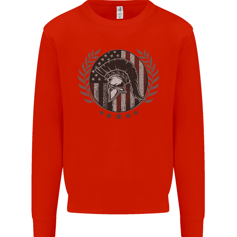 USA Bodybuilding Flag Gym Training Spartan Kids Sweatshirt Jumper Bright Red