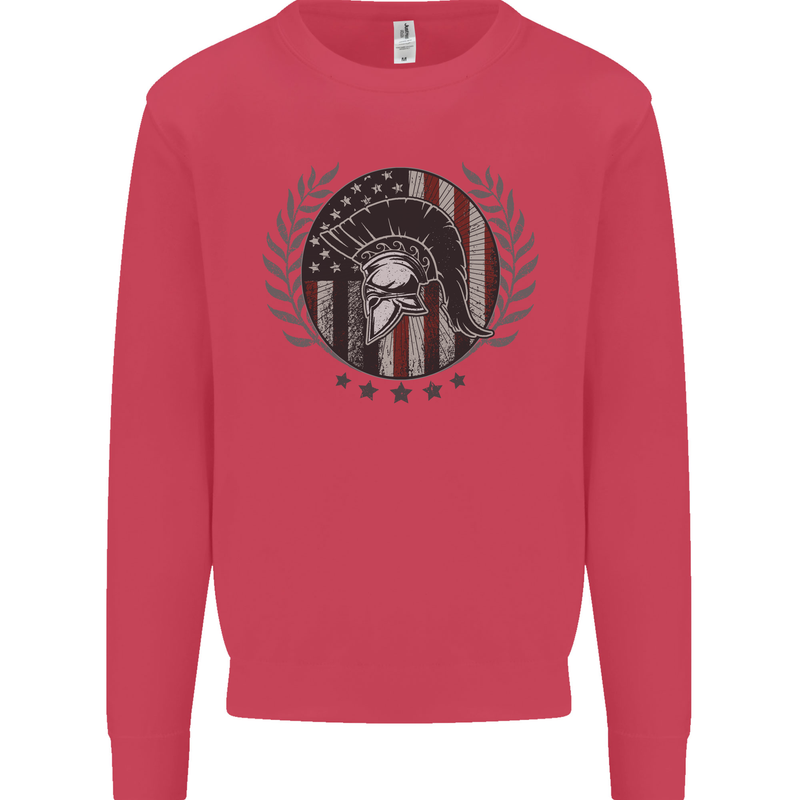 USA Bodybuilding Flag Gym Training Spartan Kids Sweatshirt Jumper Heliconia