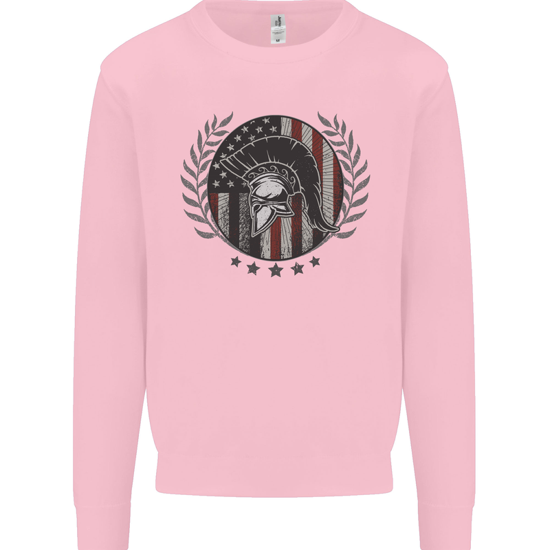 USA Bodybuilding Flag Gym Training Spartan Kids Sweatshirt Jumper Light Pink