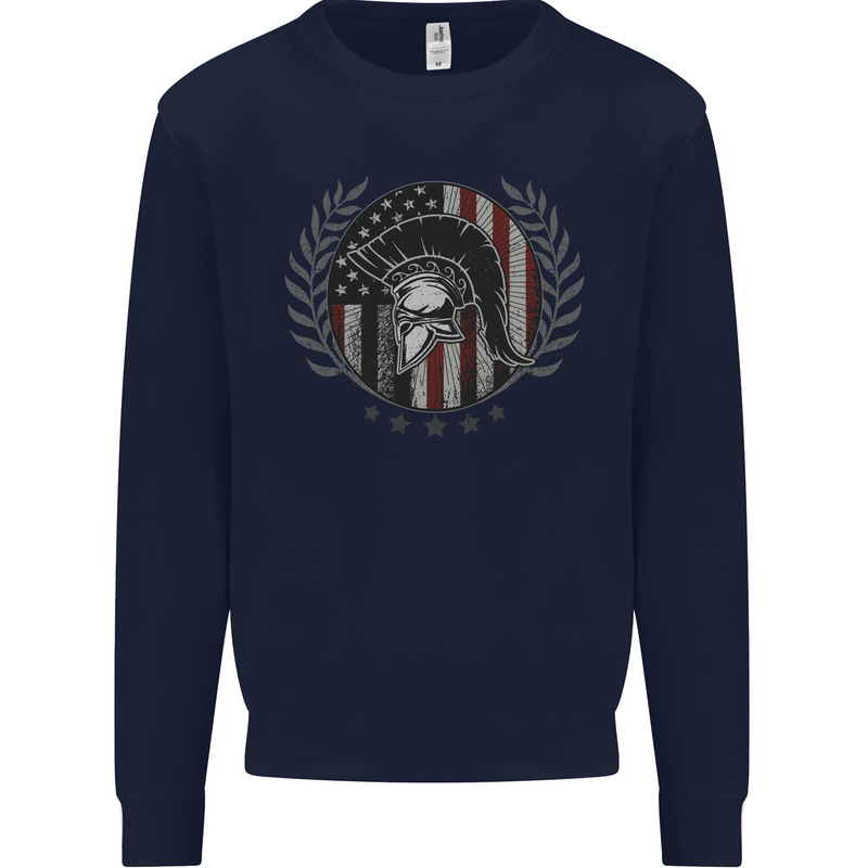 USA Bodybuilding Flag Gym Training Spartan Kids Sweatshirt Jumper Navy Blue