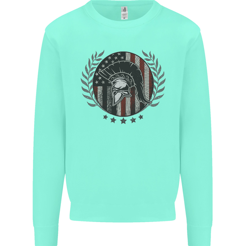 USA Bodybuilding Flag Gym Training Spartan Kids Sweatshirt Jumper Peppermint