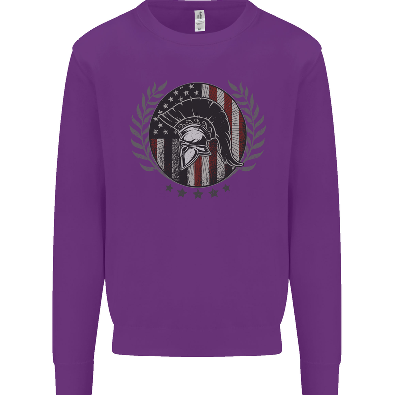 USA Bodybuilding Flag Gym Training Spartan Kids Sweatshirt Jumper Purple