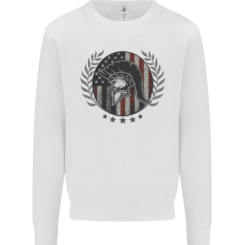 USA Bodybuilding Flag Gym Training Spartan Kids Sweatshirt Jumper White