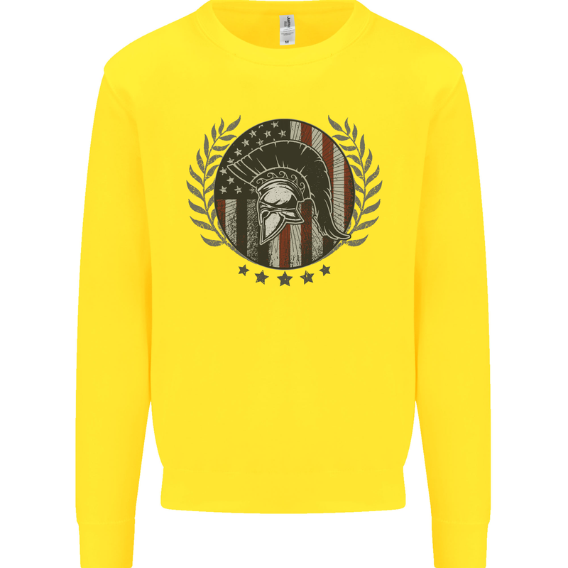 USA Bodybuilding Flag Gym Training Spartan Kids Sweatshirt Jumper Yellow