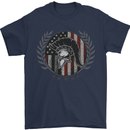 USA Bodybuilding Flag Gym Training Spartan Mens T-Shirt 100% Cotton Navy Blue