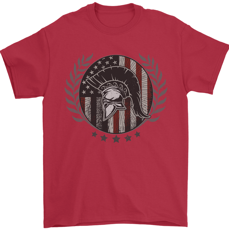 USA Bodybuilding Flag Gym Training Spartan Mens T-Shirt 100% Cotton Red