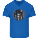 USA Bodybuilding Flag Gym Training Spartan Mens V-Neck Cotton T-Shirt Royal Blue