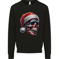 USA Christmas Skull Xmas American Flag Biker Kids Sweatshirt Jumper Black